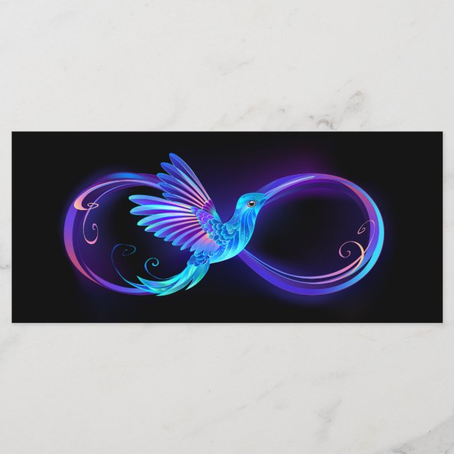 Neon Infinity Symbol mit dem leuchtenden Hummingbi Menükarte (Vorderseite)