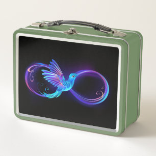 Neon Infinity Symbol mit dem leuchtenden Hummingbi Metall Brotdose