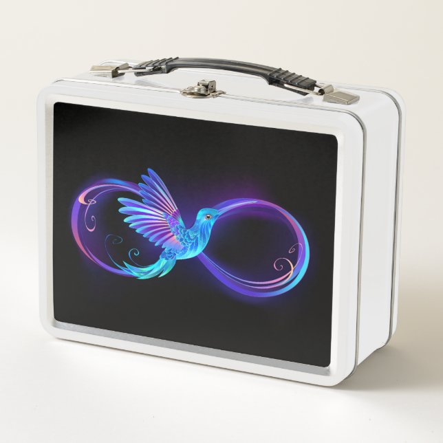 Neon Infinity Symbol mit dem leuchtenden Hummingbi Metall Brotdose (Vorderseite)