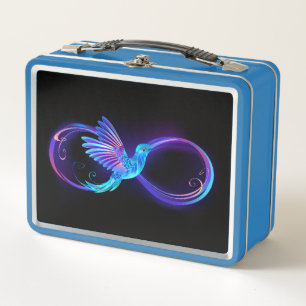 Neon Infinity Symbol mit dem leuchtenden Hummingbi Metall Brotdose