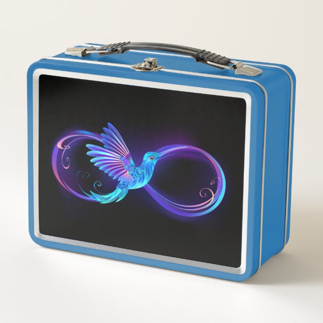 Neon Infinity Symbol mit dem leuchtenden Hummingbi Metall Brotdose (Vorderseite)