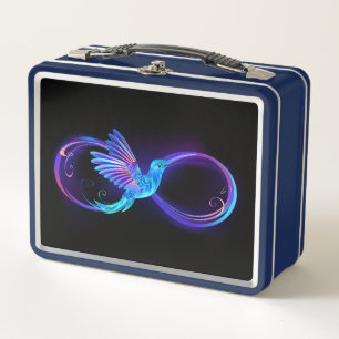 Neon Infinity Symbol mit dem leuchtenden Hummingbi Metall Brotdose