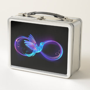 Neon Infinity Symbol mit dem leuchtenden Hummingbi Metall Brotdose