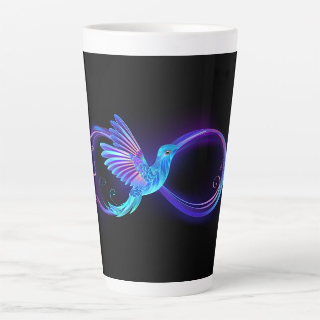 Neon Infinity Symbol mit dem leuchtenden Hummingbi Milchtasse (Vorderseite)