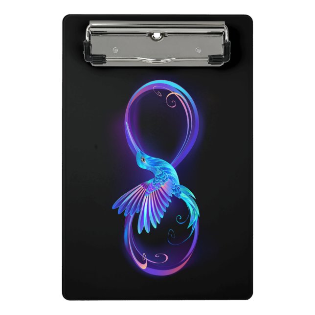 Neon Infinity Symbol mit dem leuchtenden Hummingbi Mini Klemmbrett (Vorderseite)