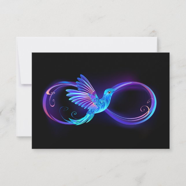 Neon Infinity Symbol mit dem leuchtenden Hummingbi Mitteilungskarte (Vorderseite)