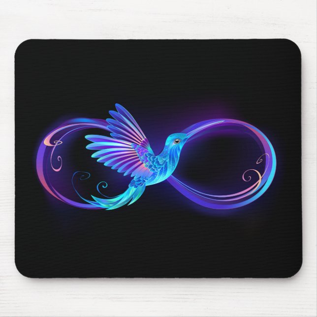 Neon Infinity Symbol mit dem leuchtenden Hummingbi Mousepad (Vorne)