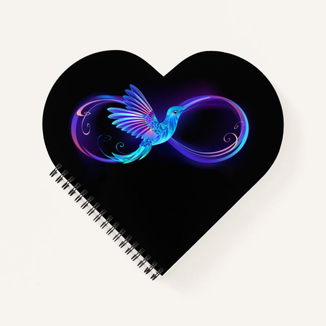 Neon Infinity Symbol mit dem leuchtenden Hummingbi Notizbuch (Vorderseite)