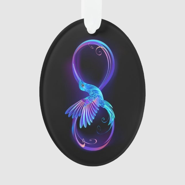 Neon Infinity Symbol mit dem leuchtenden Hummingbi Ornament (Vorderseite)