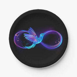 Neon Infinity Symbol mit dem leuchtenden Hummingbi Pappteller