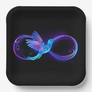 Neon Infinity Symbol mit dem leuchtenden Hummingbi Pappteller