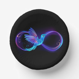Neon Infinity Symbol mit dem leuchtenden Hummingbi Pappteller