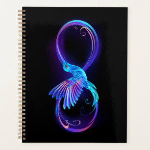 Neon Infinity Symbol mit dem leuchtenden Hummingbi Planer