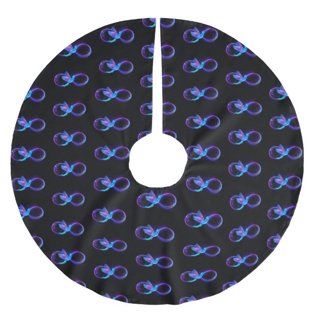 Neon Infinity Symbol mit dem leuchtenden Hummingbi Polyester Weihnachtsbaumdecke (Vorderseite)
