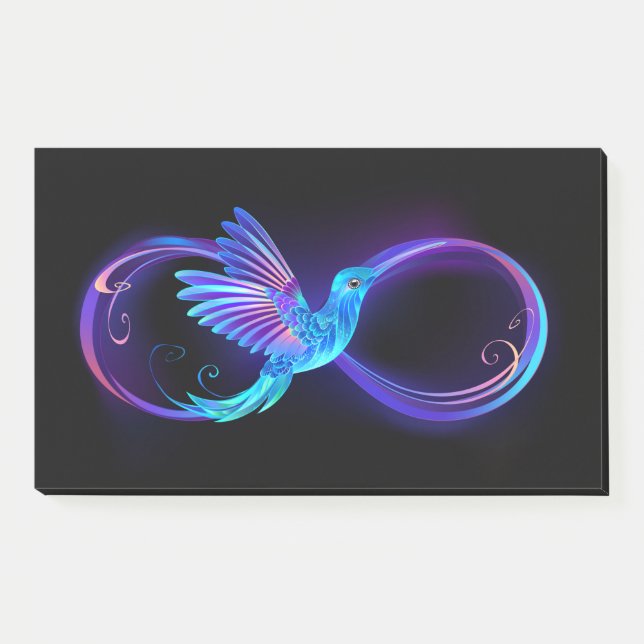 Neon Infinity Symbol mit dem leuchtenden Hummingbi Post-it Klebezettel (Vorderseite)