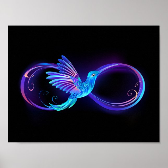 Neon Infinity Symbol mit dem leuchtenden Hummingbi Poster (Vorne)