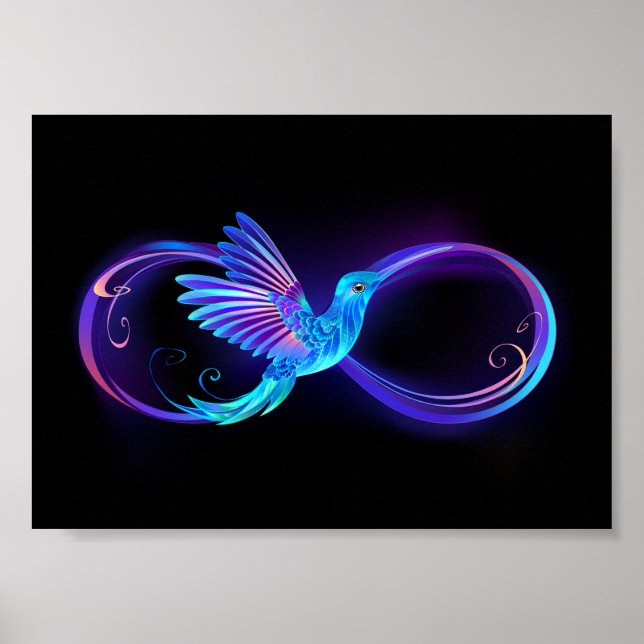 Neon Infinity Symbol mit dem leuchtenden Hummingbi Poster (Vorne)