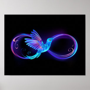 Neon Infinity Symbol mit dem leuchtenden Hummingbi Poster