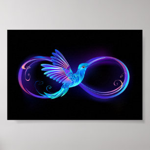Neon Infinity Symbol mit dem leuchtenden Hummingbi Poster
