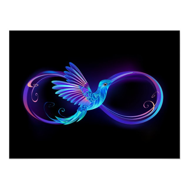 Neon Infinity Symbol mit dem leuchtenden Hummingbi Poster (Vorderseite)