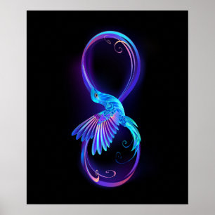 Neon Infinity Symbol mit dem leuchtenden Hummingbi Poster