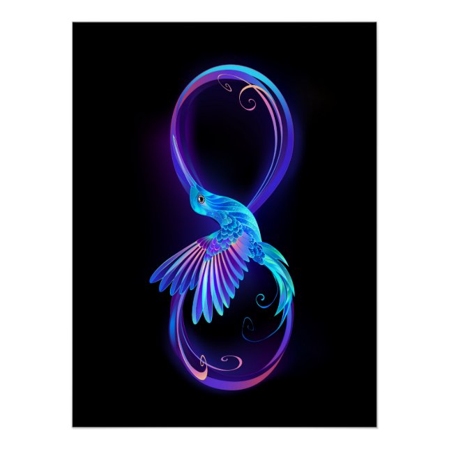 Neon Infinity Symbol mit dem leuchtenden Hummingbi Poster (Vorderseite)