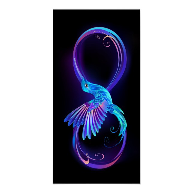 Neon Infinity Symbol mit dem leuchtenden Hummingbi Poster (Vorderseite)