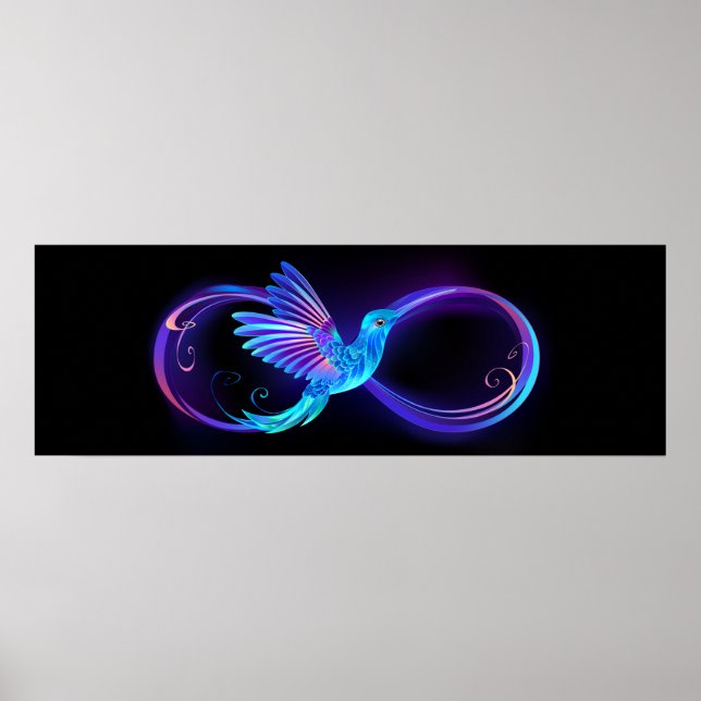 Neon Infinity Symbol mit dem leuchtenden Hummingbi Poster (Vorne)