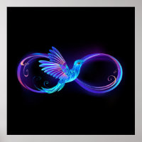 Neon Infinity Symbol mit dem leuchtenden Hummingbi