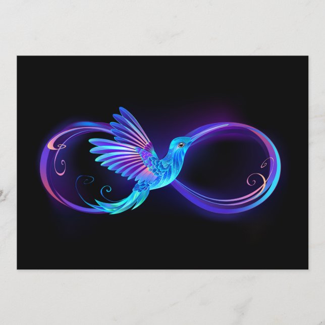 Neon Infinity Symbol mit dem leuchtenden Hummingbi Programm (Vorderseite)