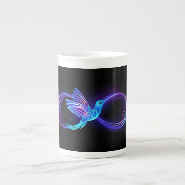 Neon Infinity Symbol mit dem leuchtenden Hummingbi Prozellantasse (Vorderseite)