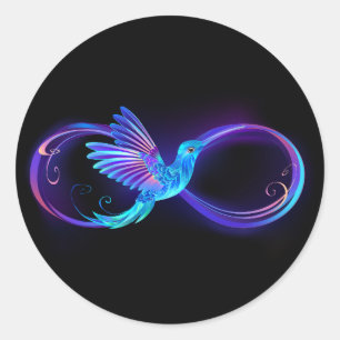 Neon Infinity Symbol mit dem leuchtenden Hummingbi Runder Aufkleber