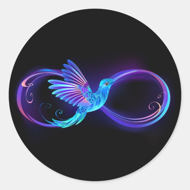 Neon Infinity Symbol mit dem leuchtenden Hummingbi Runder Aufkleber (Vorderseite)