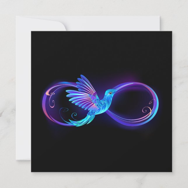 Neon Infinity Symbol mit dem leuchtenden Hummingbi Save The Date (Vorderseite)