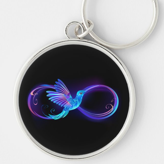 Neon Infinity Symbol mit dem leuchtenden Hummingbi Schlüsselanhänger (Vorne)