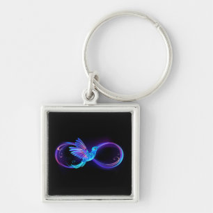 Neon Infinity Symbol mit dem leuchtenden Hummingbi Schlüsselanhänger