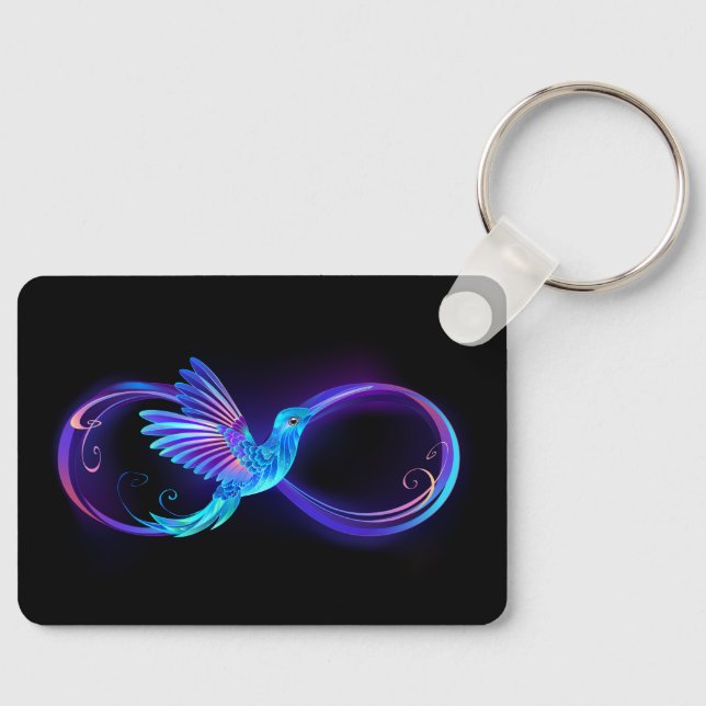 Neon Infinity Symbol mit dem leuchtenden Hummingbi Schlüsselanhänger (Vorderseite)