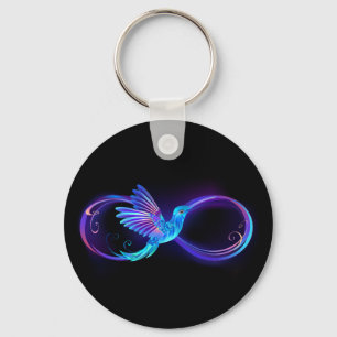 Neon Infinity Symbol mit dem leuchtenden Hummingbi Schlüsselanhänger