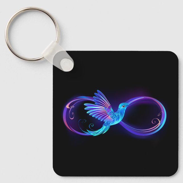 Neon Infinity Symbol mit dem leuchtenden Hummingbi Schlüsselanhänger (Vorderseite)