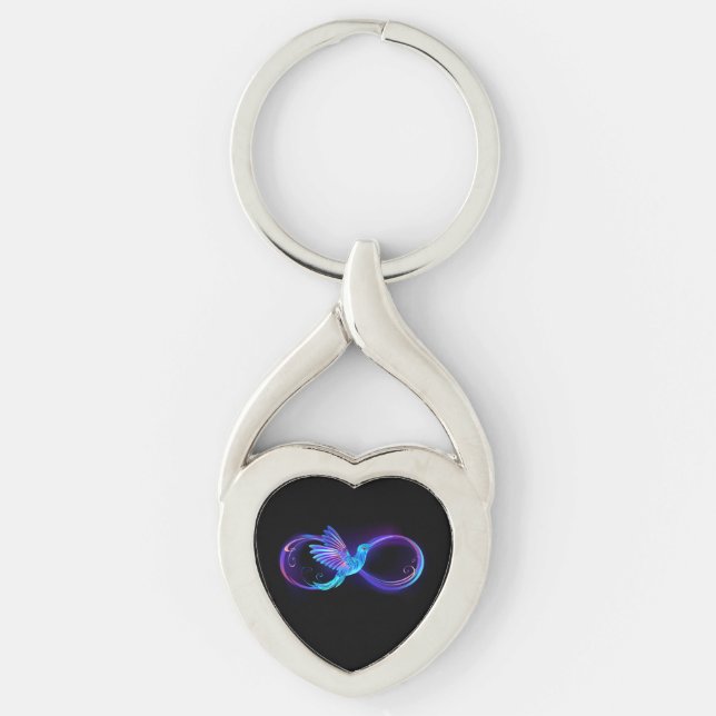 Neon Infinity Symbol mit dem leuchtenden Hummingbi Schlüsselanhänger (Vorderseite)