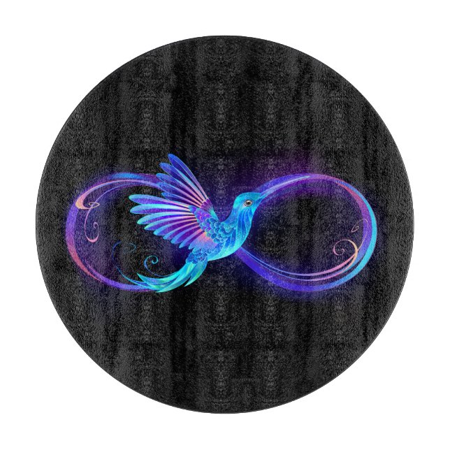 Neon Infinity Symbol mit dem leuchtenden Hummingbi Schneidebrett (Vorderseite)