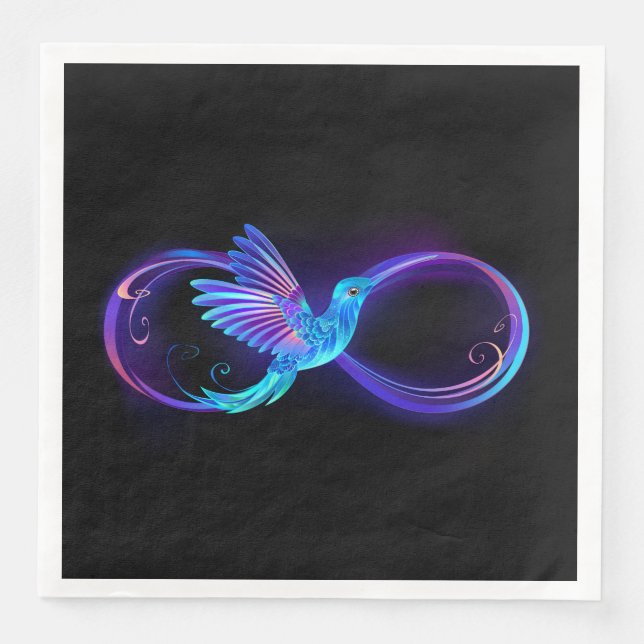 Neon Infinity Symbol mit dem leuchtenden Hummingbi Serviette (Vorderseite)