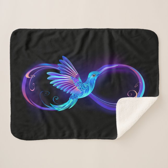 Neon Infinity Symbol mit dem leuchtenden Hummingbi Sherpadecke (Vorderseite (Horizontal))