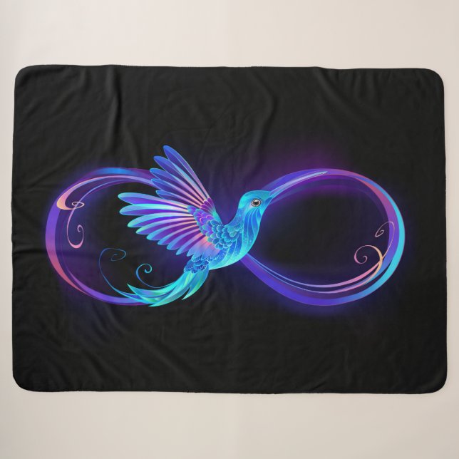 Neon Infinity Symbol mit dem leuchtenden Hummingbi Sherpadecke (Vorderseite (Horizontal))