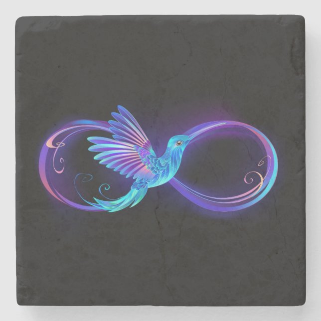 Neon Infinity Symbol mit dem leuchtenden Hummingbi Steinuntersetzer (Vorderseite)