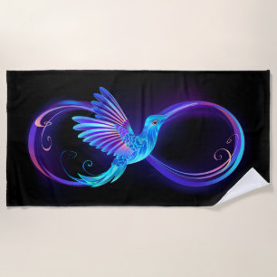 Neon Infinity Symbol mit dem leuchtenden Hummingbi Strandtuch