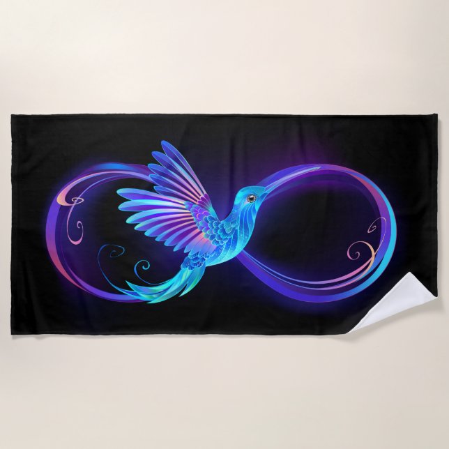 Neon Infinity Symbol mit dem leuchtenden Hummingbi Strandtuch (Vorderseite)