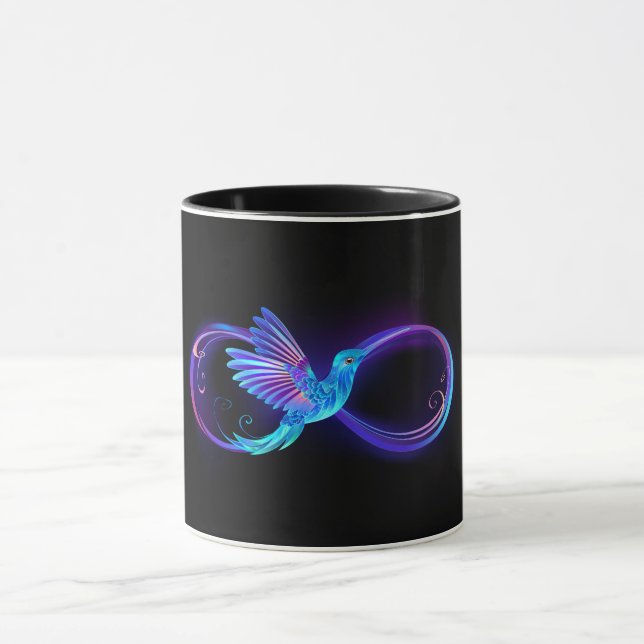 Neon Infinity Symbol mit dem leuchtenden Hummingbi Tasse (Zentrum)