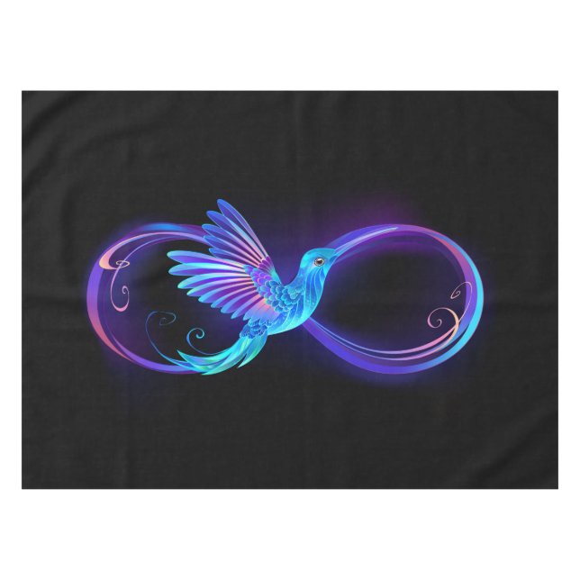 Neon Infinity Symbol mit dem leuchtenden Hummingbi Tischdecke (Vorderseite (Horizontal))