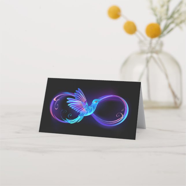 Neon Infinity Symbol mit dem leuchtenden Hummingbi Treuekarte (Vorderseite)